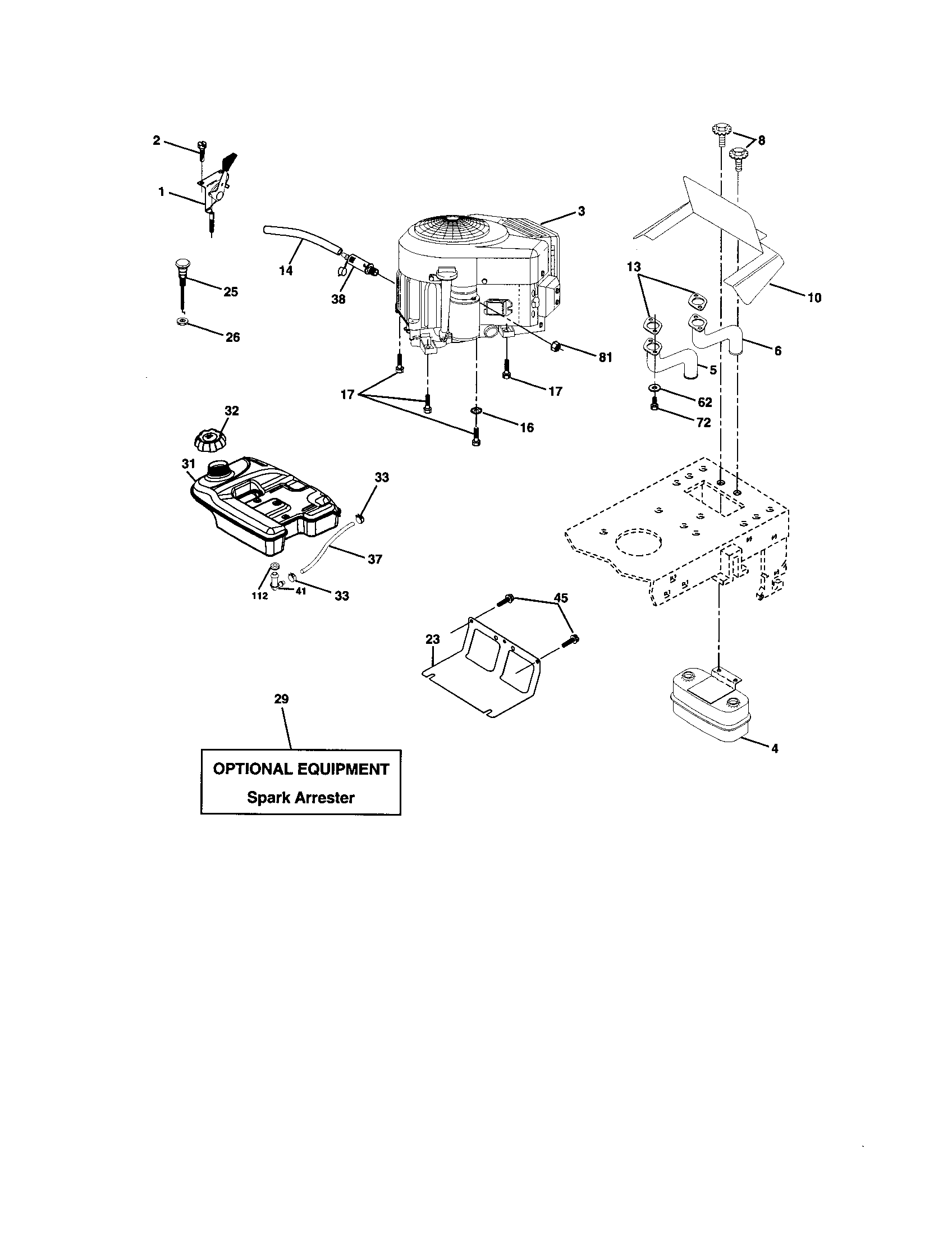 Engine Diagram and Parts List for 917272265  Craftsman Lawn Tractor