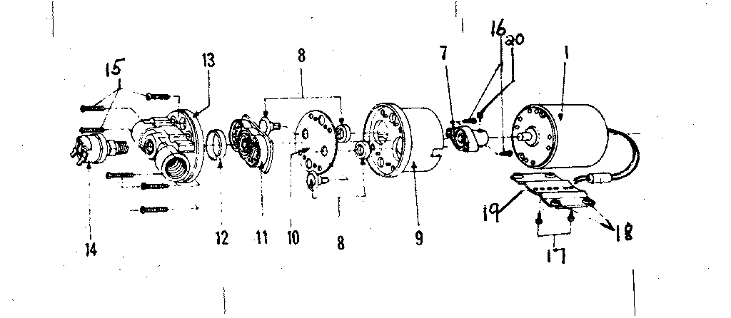 Motor And Pump Assembly Diagram and Parts List for 521265801  Craftsman Leaf Blower / Vacuum