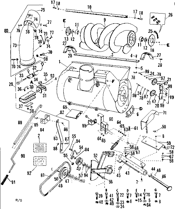 Auger Housing Assembly Diagram and Parts List for 842260072  Craftsman Snow Blower