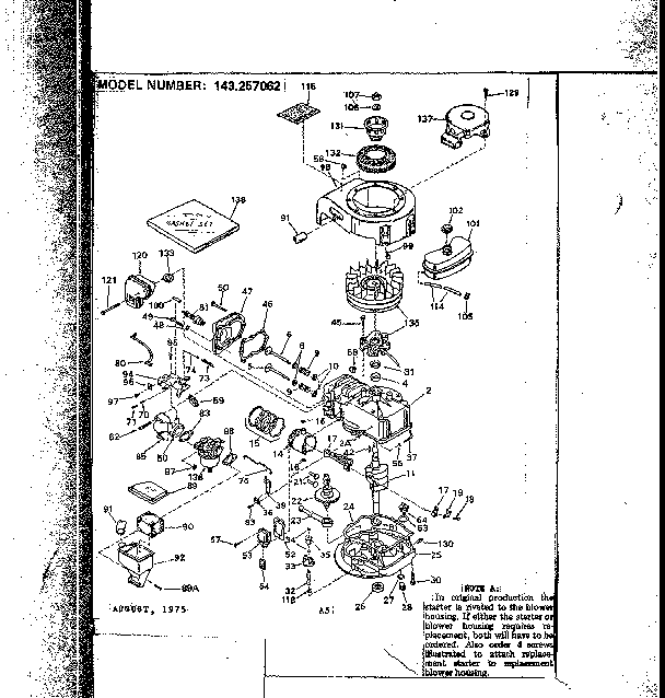 Replacement Parts Diagram and Parts List for 143257062  Craftsman Engine