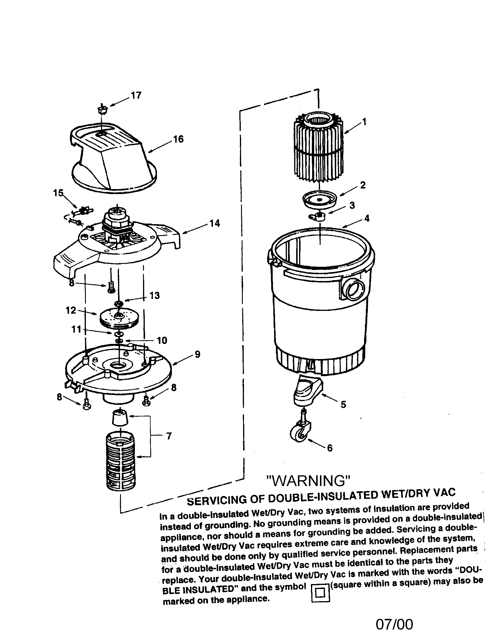 8 Gallon Wet/dry Vac Diagram and Parts List for 113177865  Craftsman Utility Vacuum