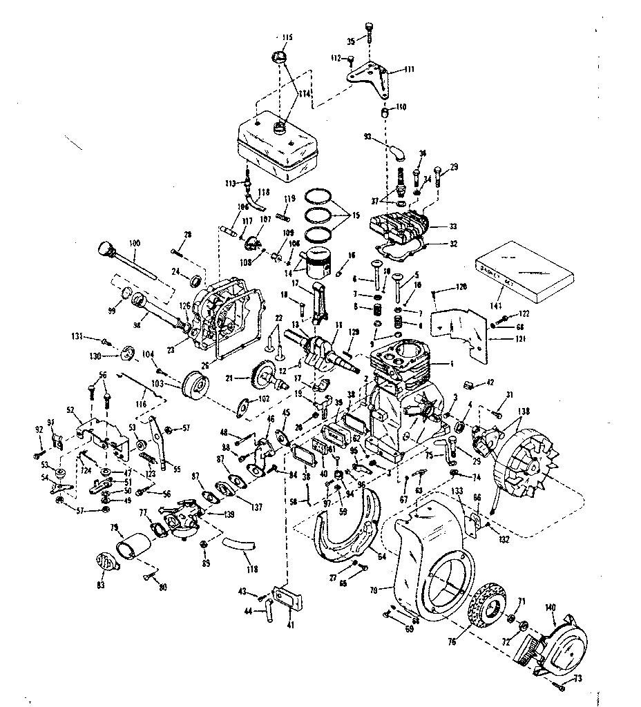 Basic Engine Diagram and Parts List for 143531122  Craftsman Engine
