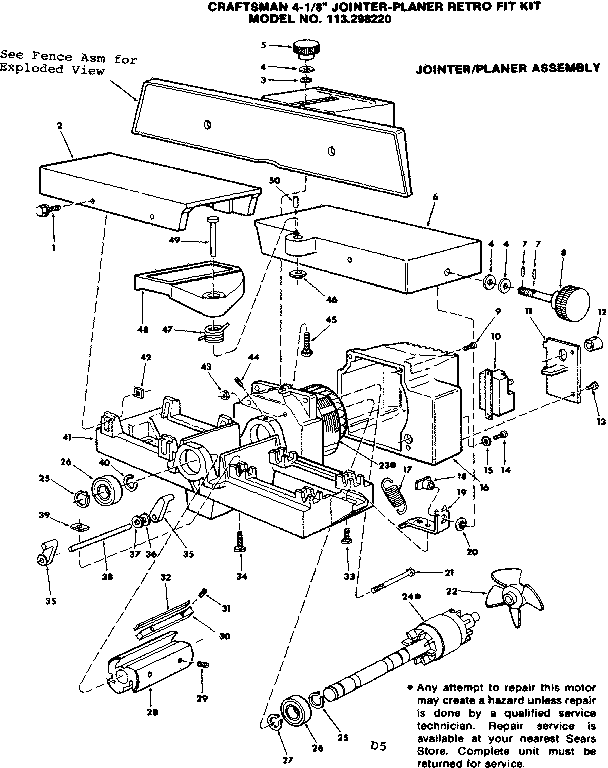 8 In. Jointer-planer Retro Fit Kit/jointer Planer Assembly Diagram and Parts List for 113298220  Craftsman Table Saw