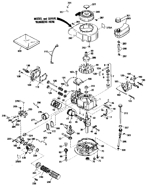 Replacement Parts Diagram and Parts List for 143434402  Craftsman Engine