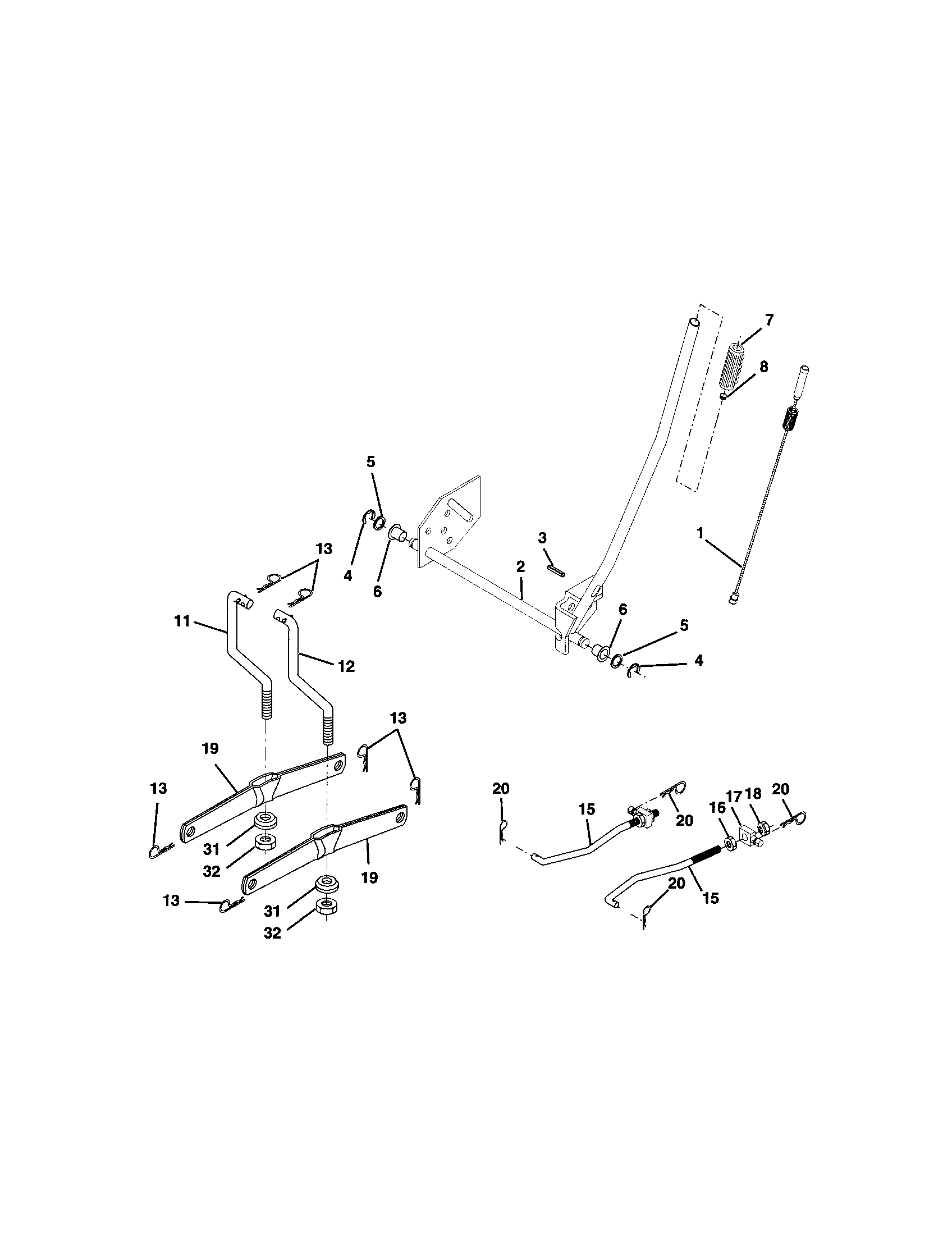 Lift Assembly Diagram and Parts List for 917271920  Craftsman Lawn Tractor