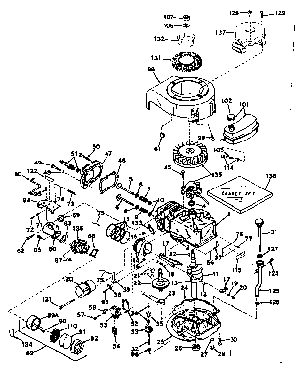 Basic Engine Diagram and Parts List for 143174052  Craftsman Engine
