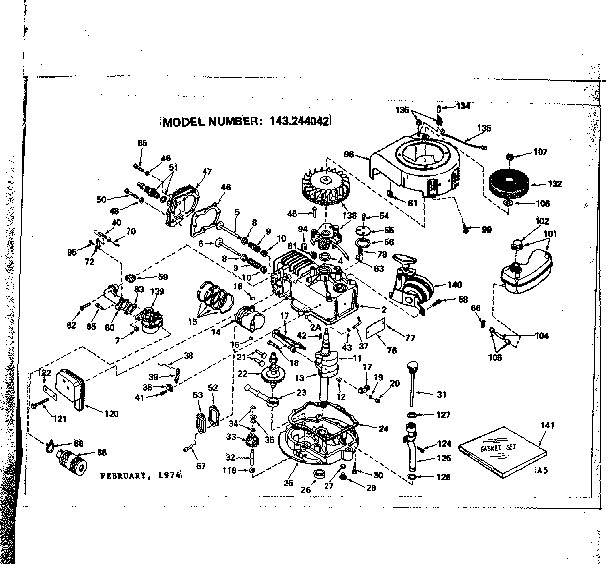 Replacement Parts Diagram and Parts List for 143244042  Craftsman Engine