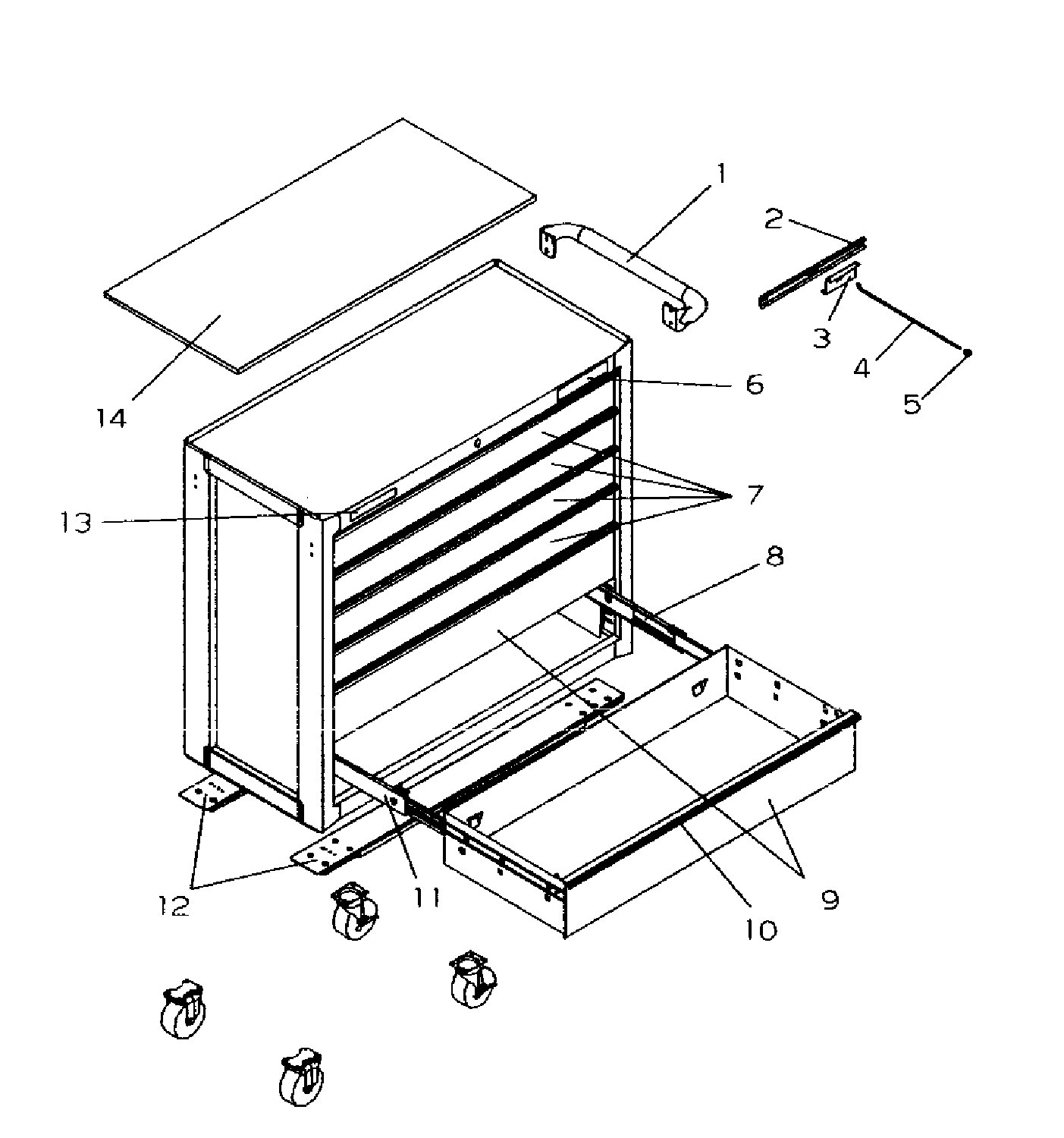 Toolbox Diagram and Parts List for 706597264  Craftsman Tool Stand & Cart