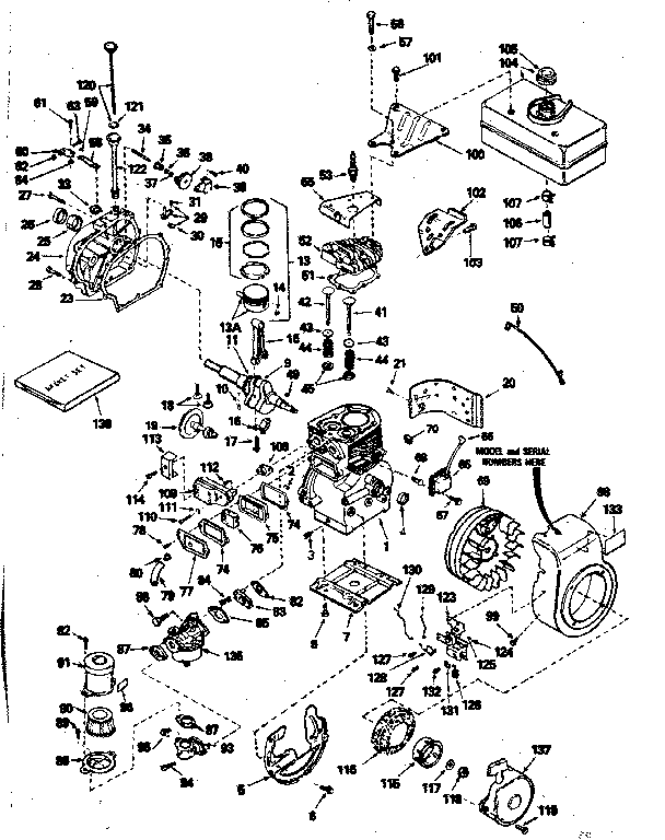 Engine Diagram and Parts List for 143756072  Craftsman Engine