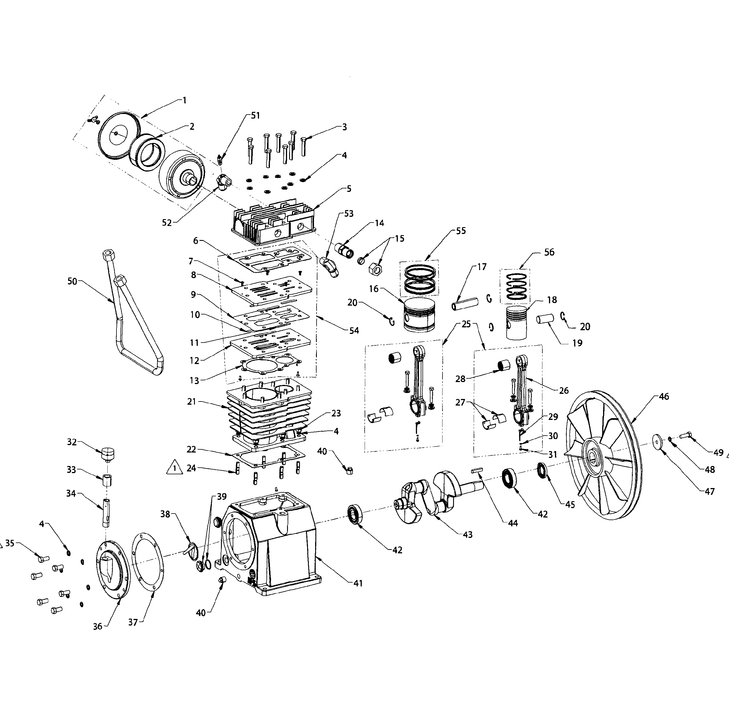 Pump Assy Diagram and Parts List for 92116578  Craftsman Compressor