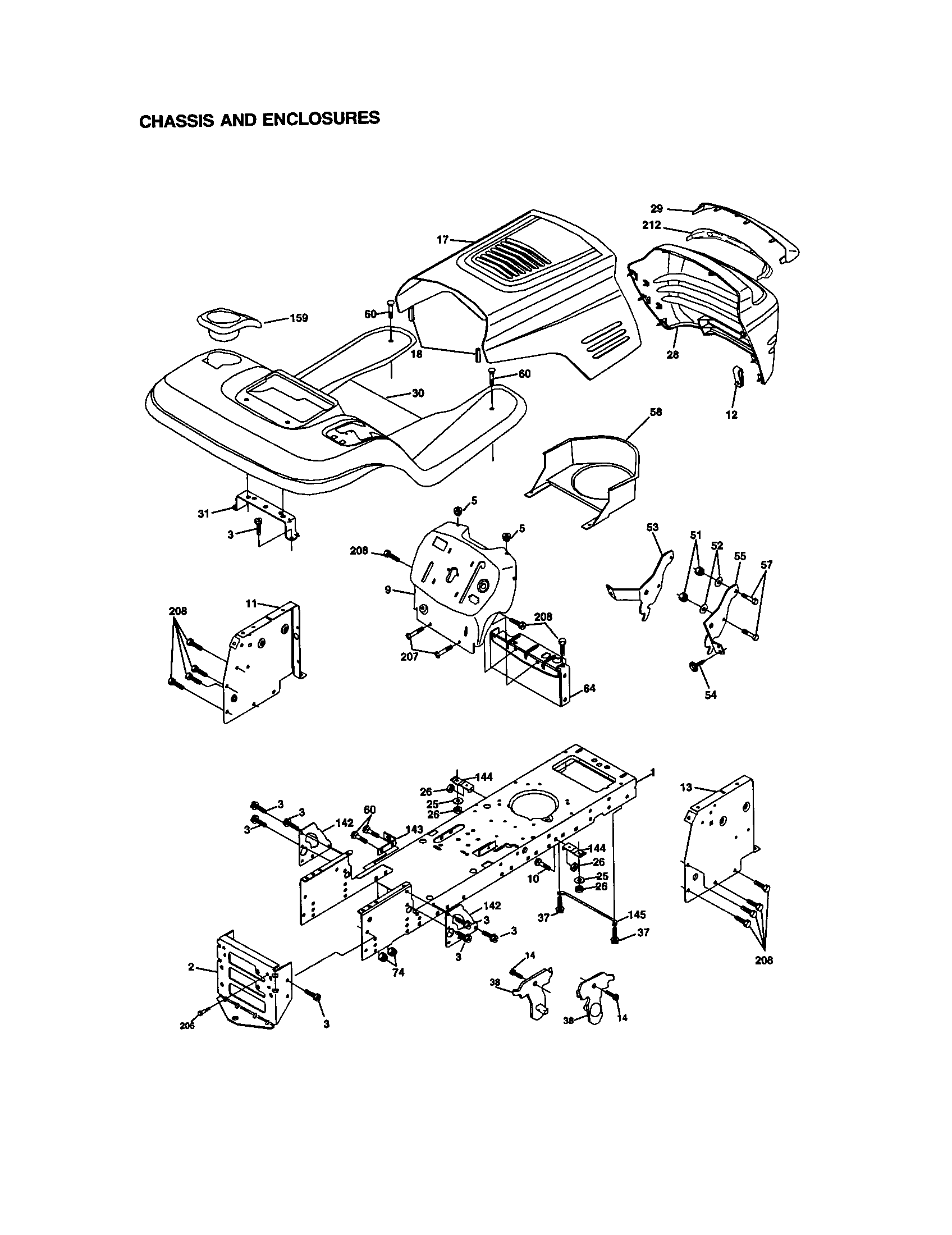 Chassis And Enclosures Diagram and Parts List for 917272063  Craftsman Lawn Tractor