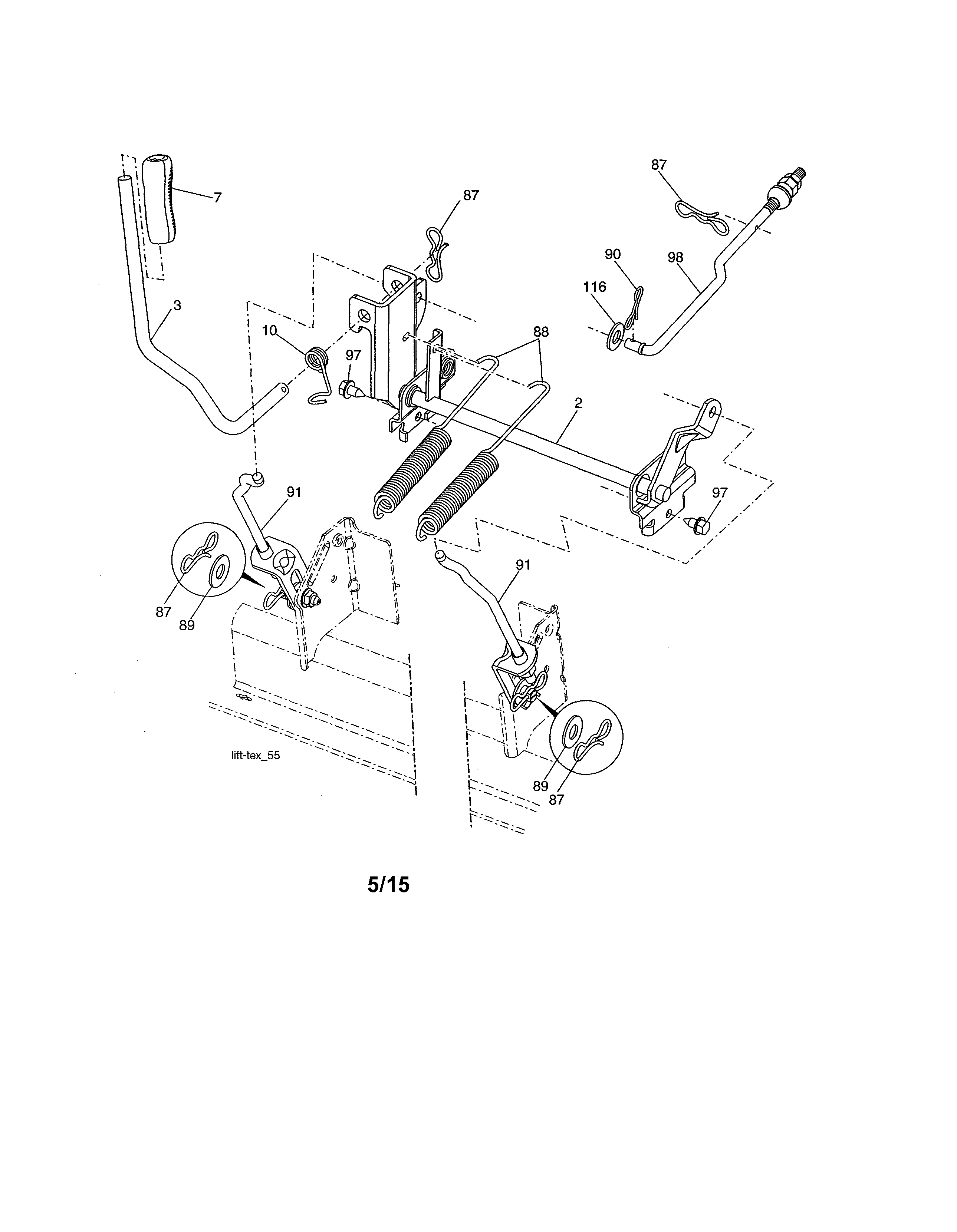 Lift Diagram and Parts List for 917986440  Craftsman Lawn Tractor