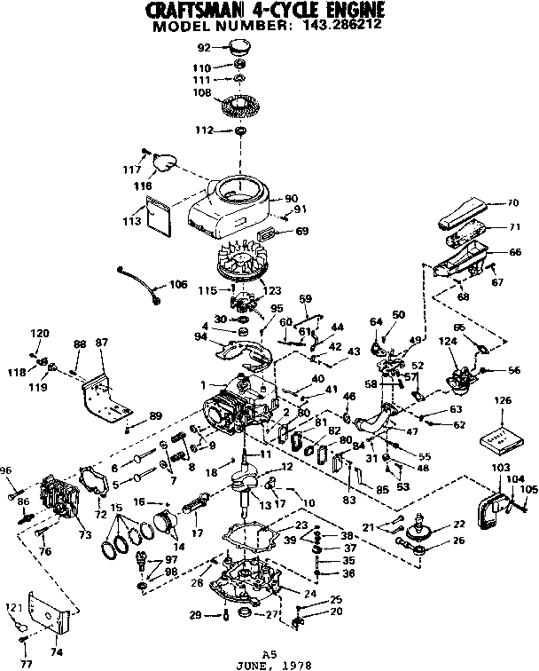 Replacement Parts Diagram and Parts List for 143286212  Craftsman Engine
