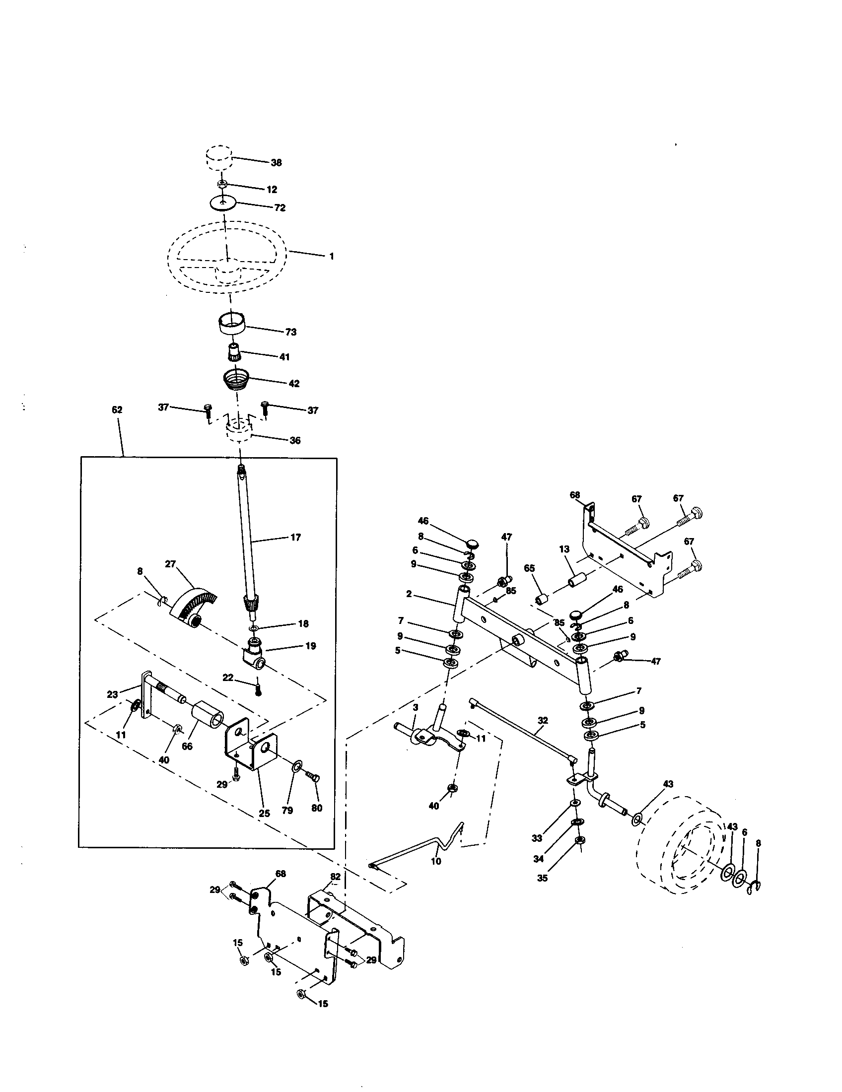 Steering Assembly Diagram and Parts List for 917259791  Craftsman Lawn Tractor