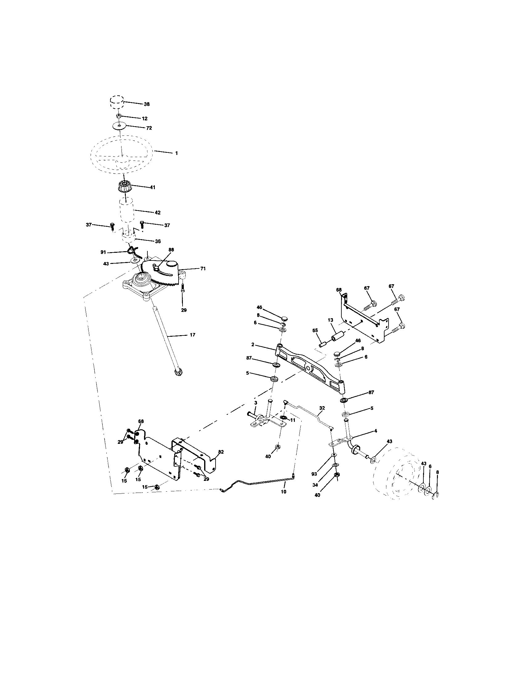 Steering Assembly Diagram and Parts List for 917273261  Craftsman Lawn Tractor