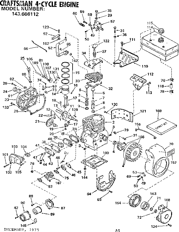 Replacement Parts Diagram and Parts List for 143666112  Craftsman Engine