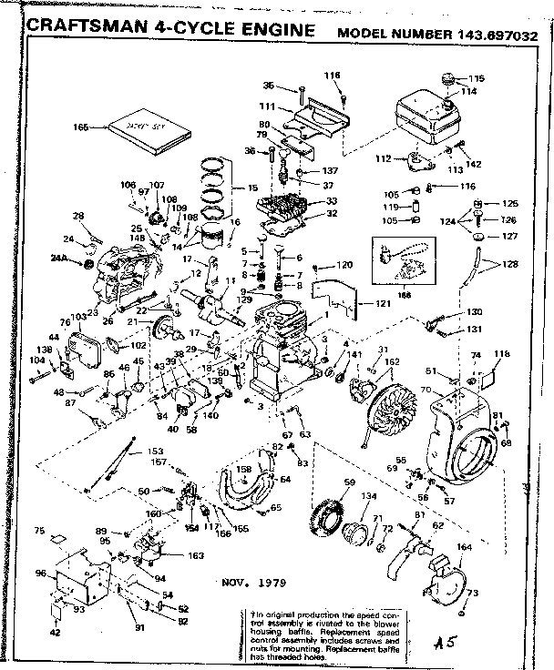 Replacement Parts Diagram and Parts List for 143697032  Craftsman Engine