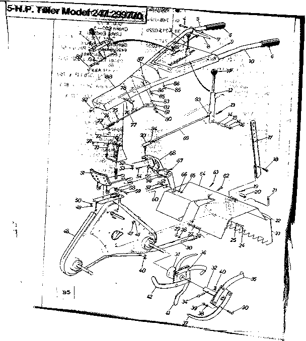 Handle Assembly Diagram and Parts List for 247299770  Craftsman Tiller