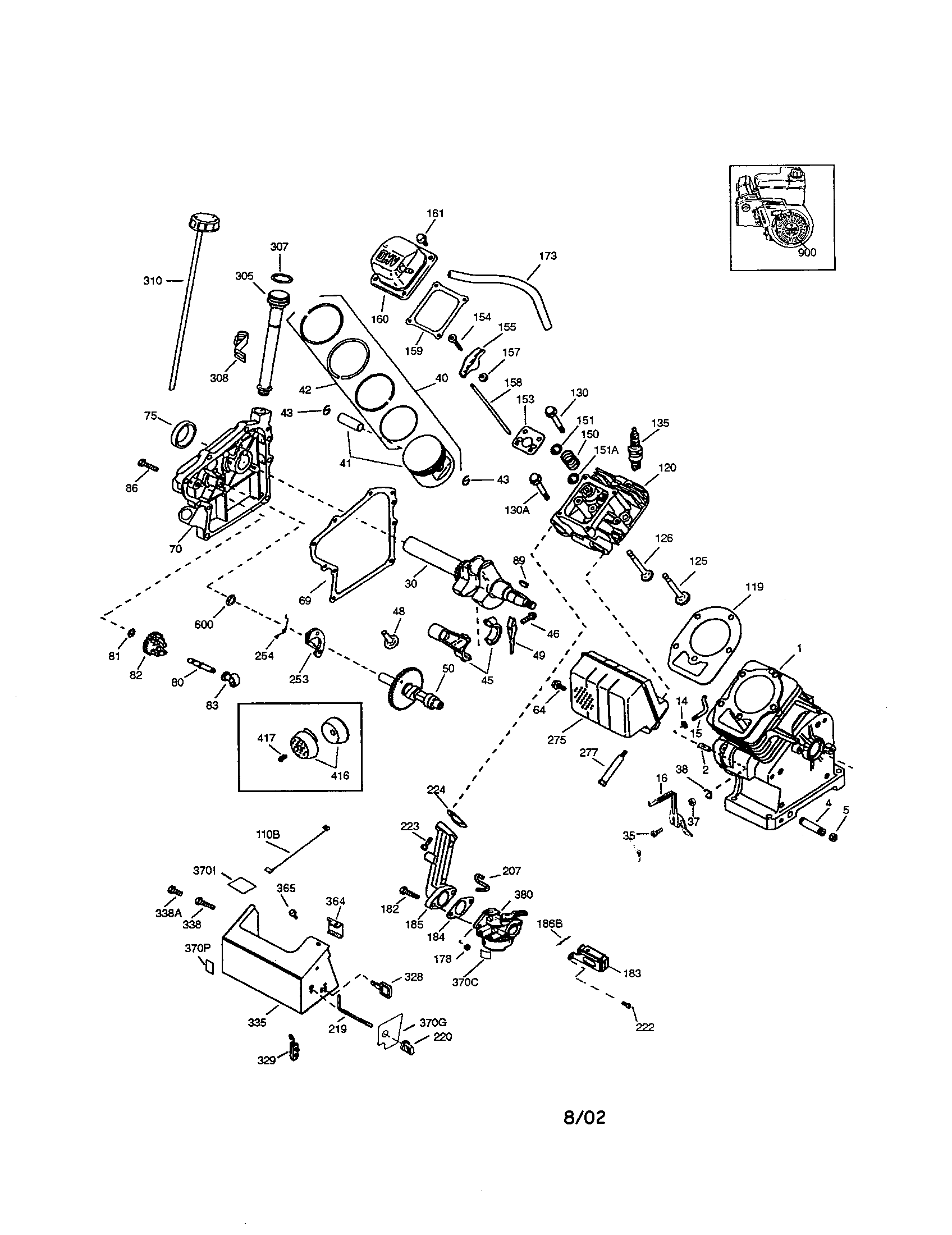 Cylinder/piston/crankshaft Diagram and Parts List for 143016001  Craftsman Engine