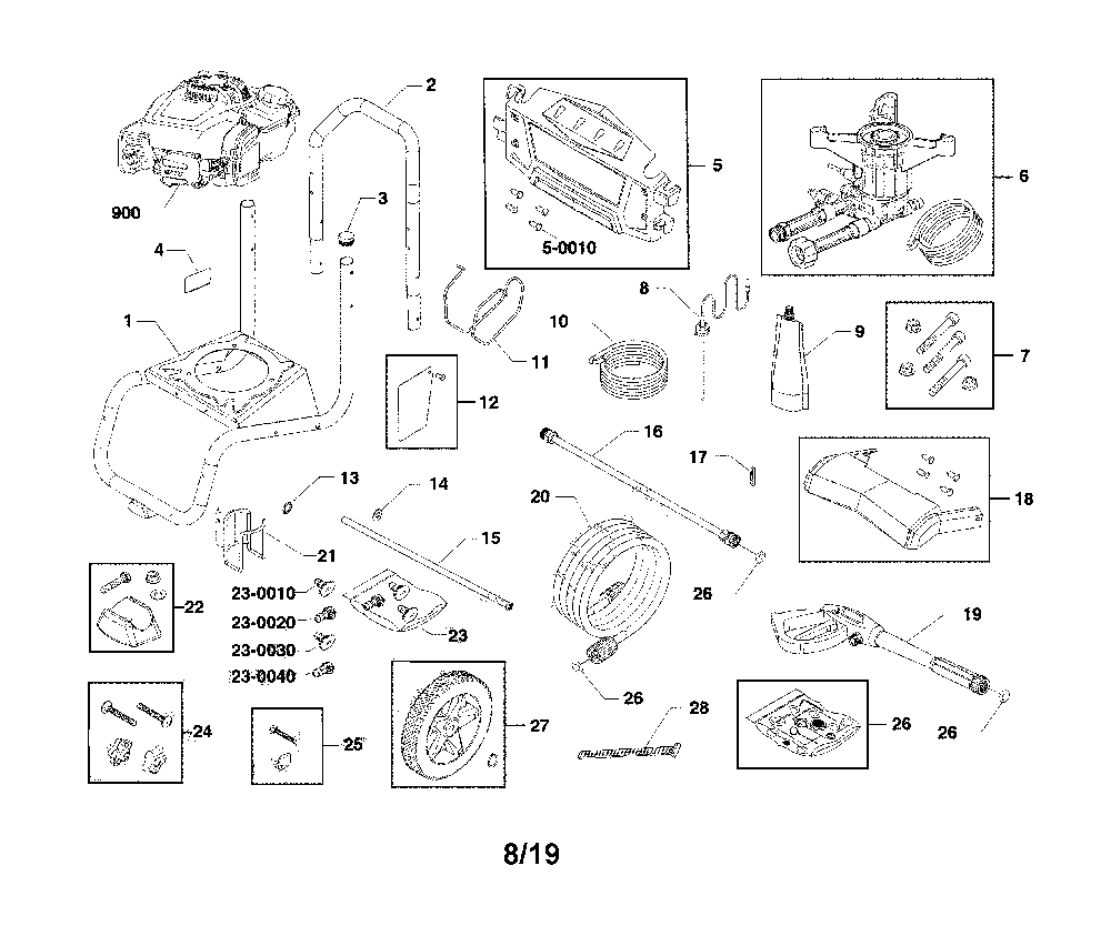 Main unit Diagram and Parts List for CMXGWAS021022  Craftsman Pressure Washer