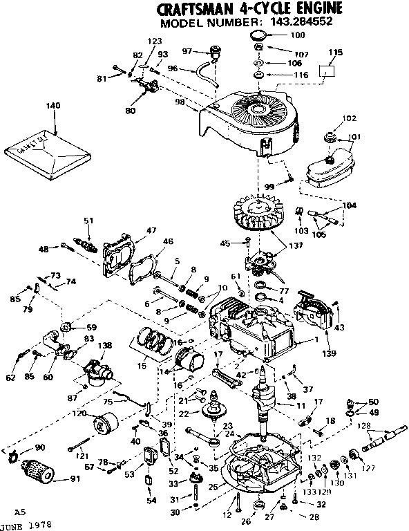 Replacement Parts Diagram and Parts List for 143284552  Craftsman Engine