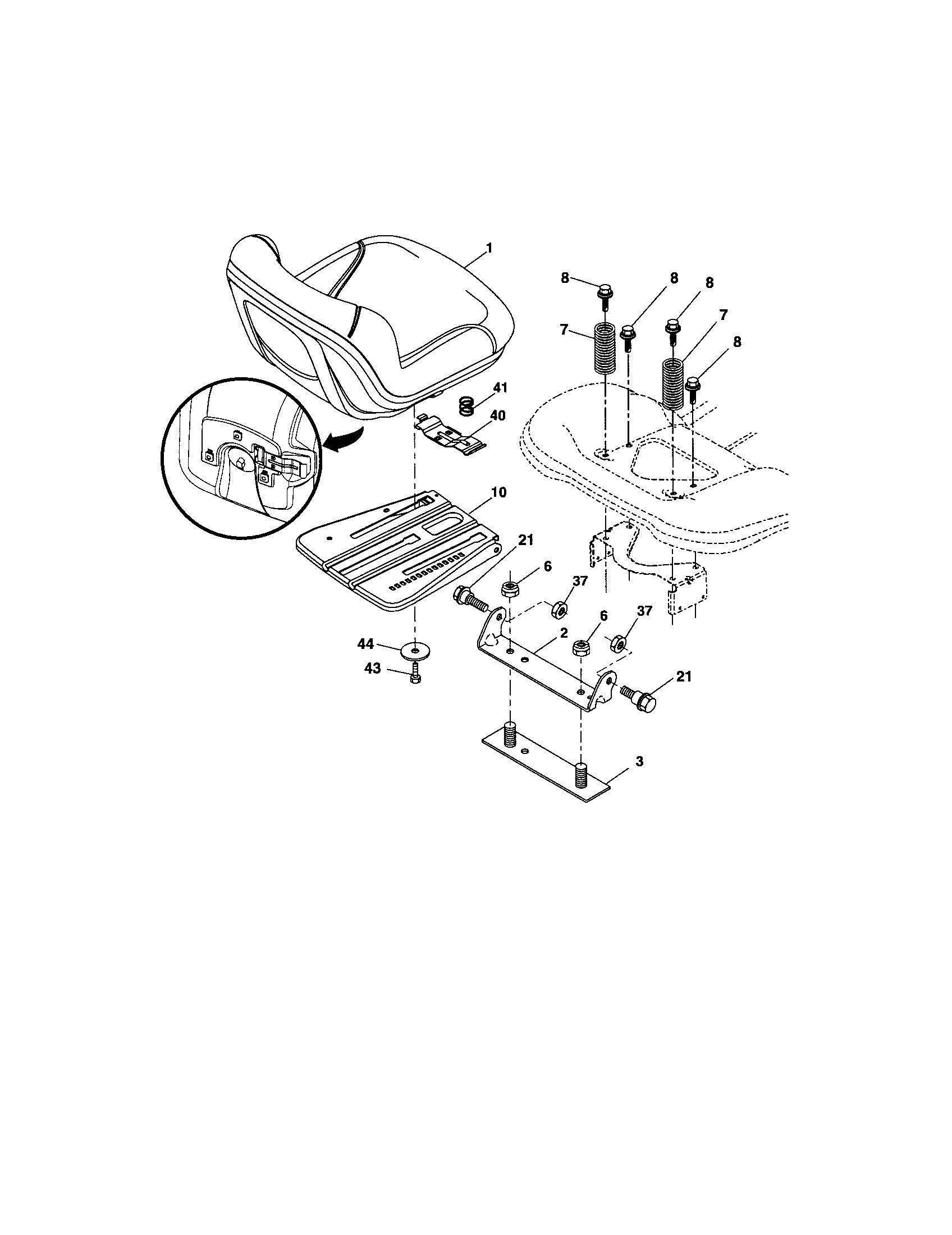 Seat Diagram and Parts List for 917288142  Craftsman Lawn Tractor
