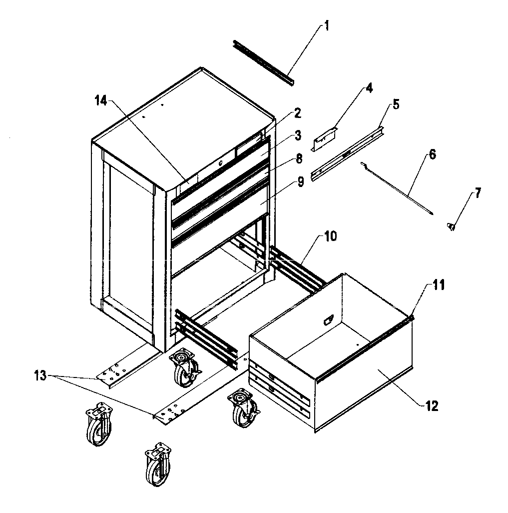 Cabinet Parts Diagram and Parts List for 706658437  Craftsman Tool Stand & Cart