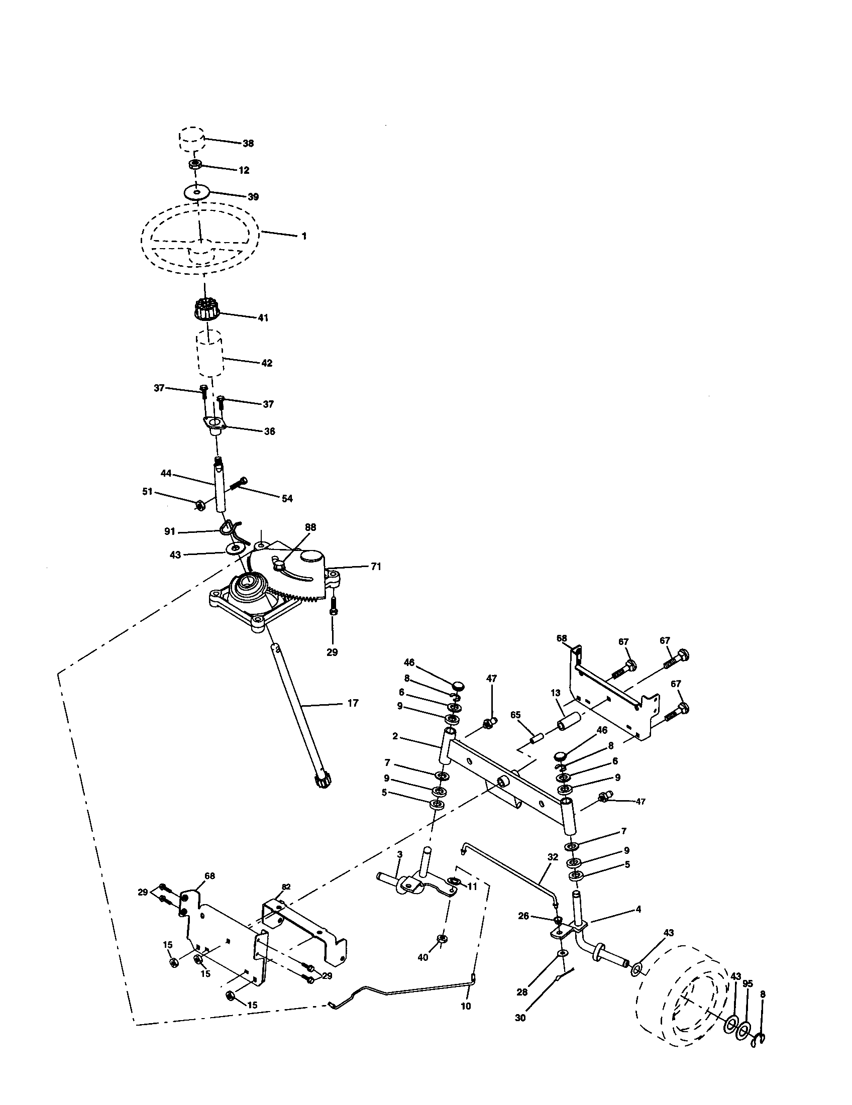 Steering Assembly Diagram and Parts List for 917277362  Craftsman Lawn Tractor