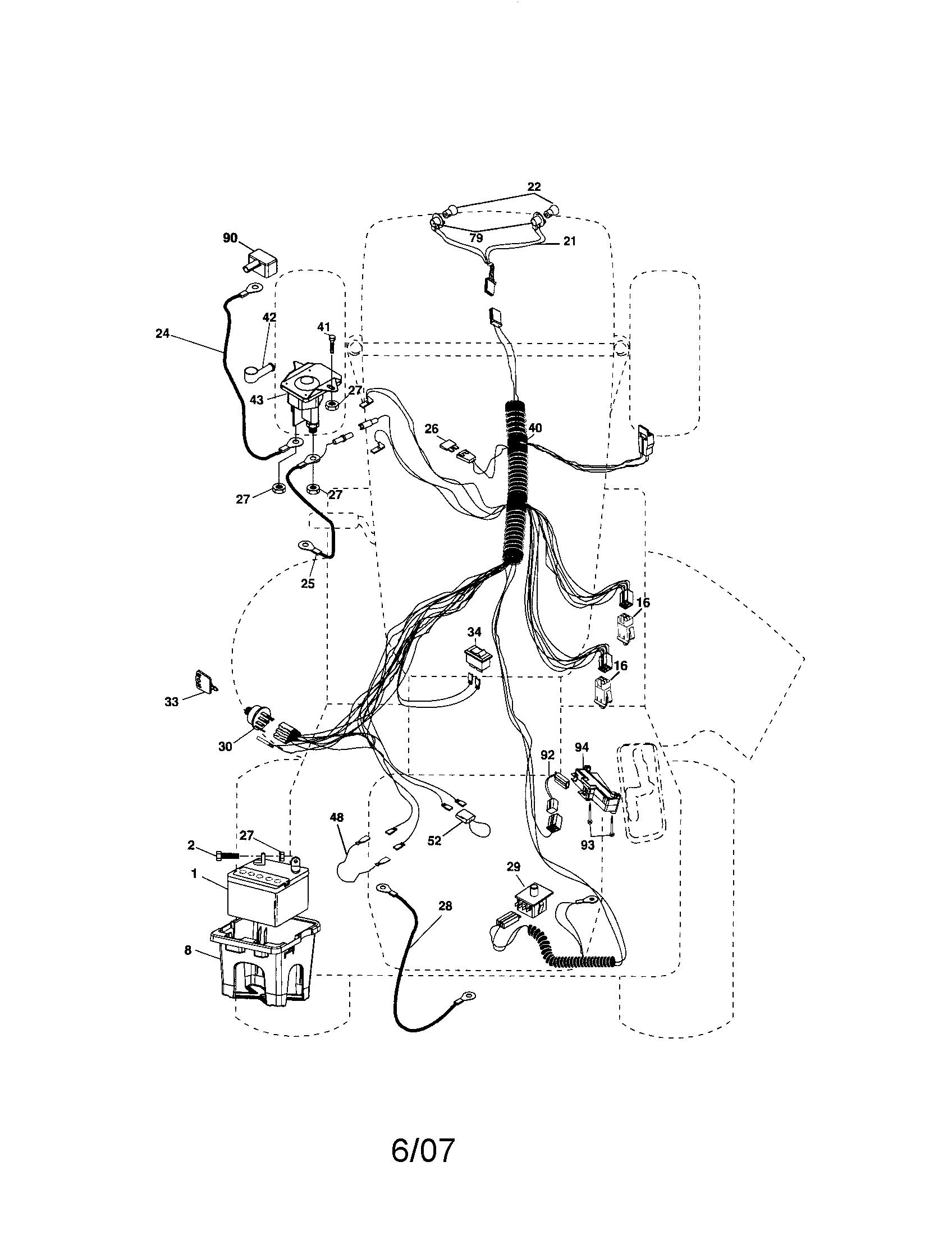 Electrical Diagram and Parts List for 917287052  Craftsman Lawn Tractor