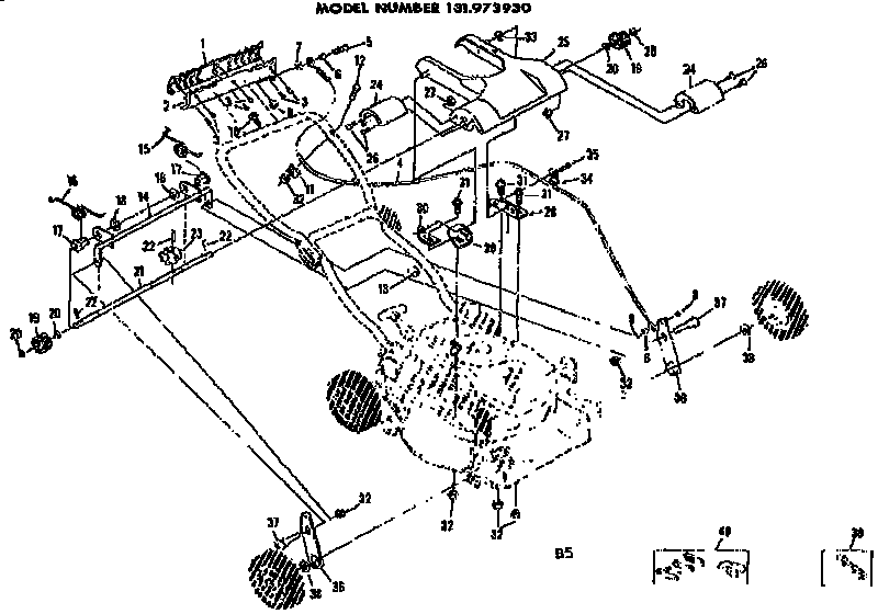 Handle Assembly Diagram and Parts List for 131973930  Craftsman Lawn Mower