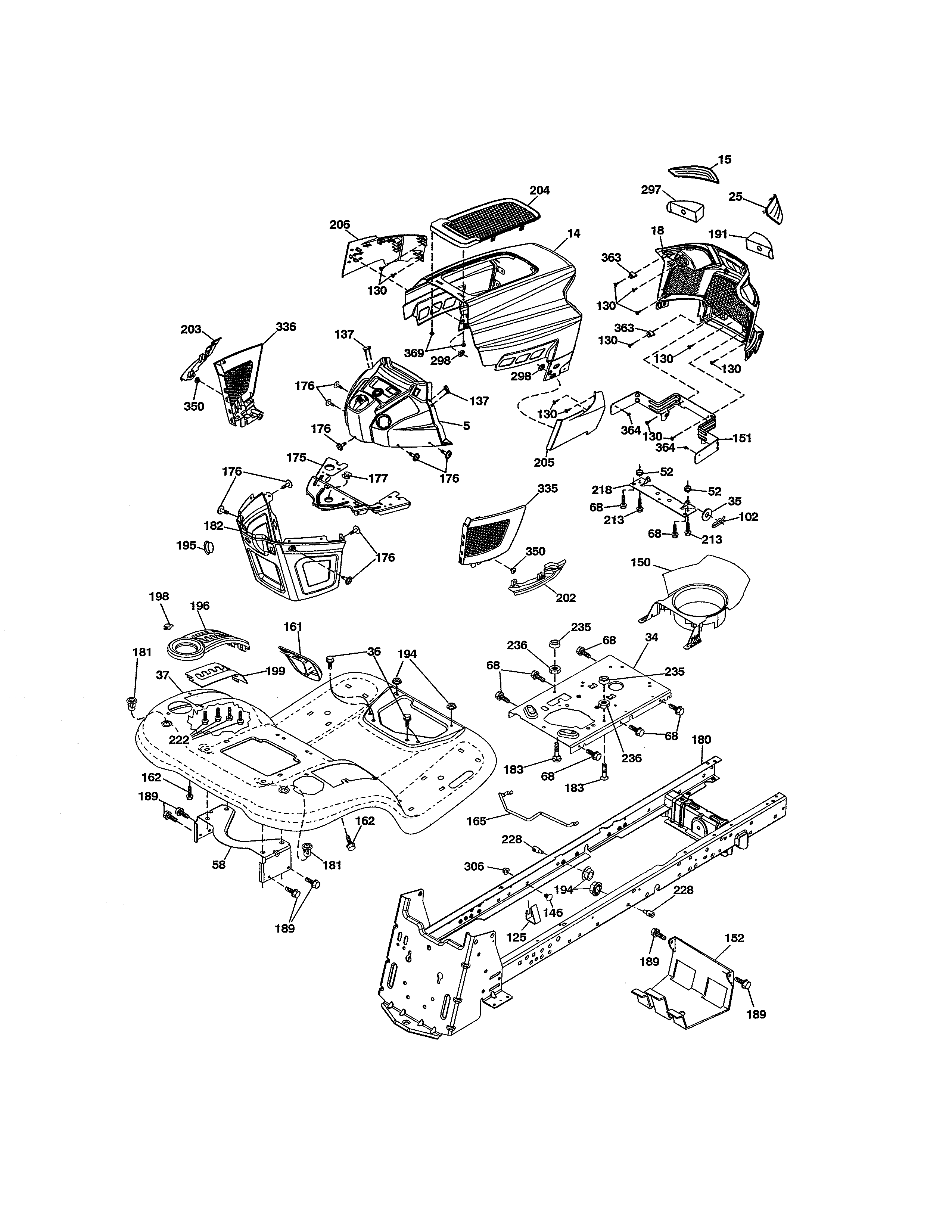 Chassis Diagram and Parts List for 917204070  Craftsman Lawn Tractor