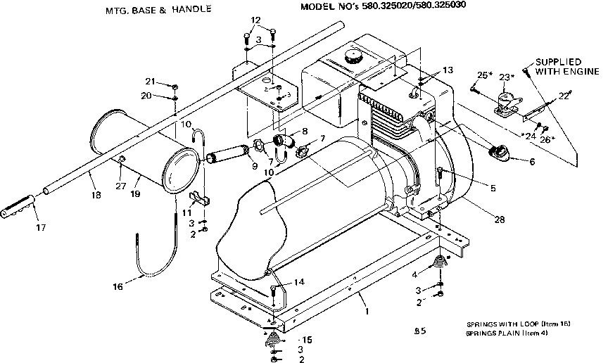 Mounting Base And Handle Diagram and Parts List for 580325030  Craftsman Engine