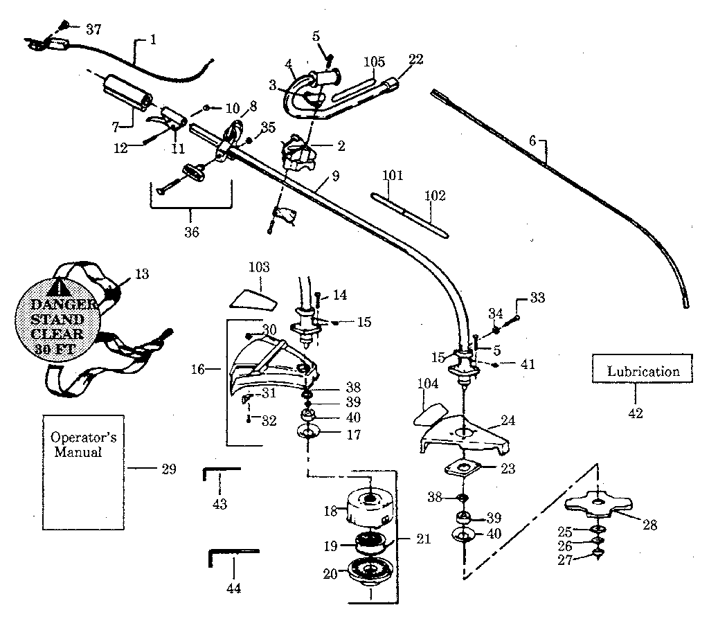 Drive Shaft And Cutting Head Diagram and Parts List for 358797260  Craftsman Trimmer