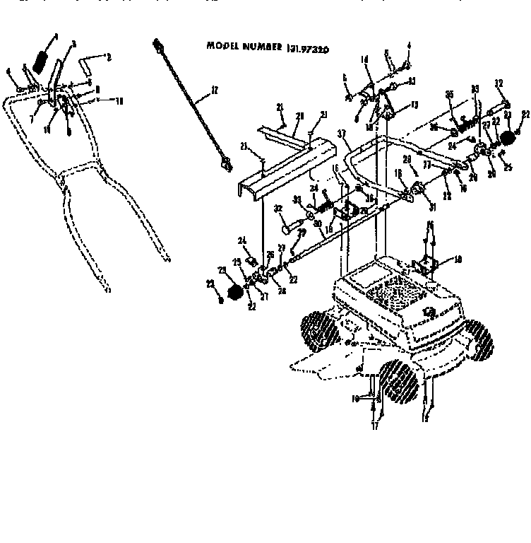 Handle Assembly Diagram and Parts List for 13197320  Craftsman Lawn Mower