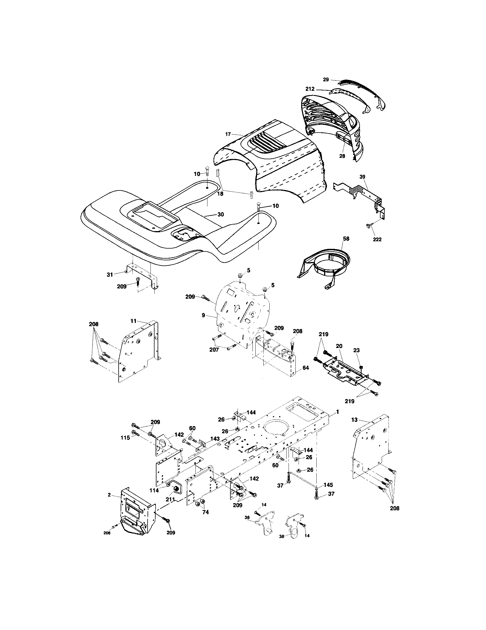 Chassis And Enclosures Diagram and Parts List for 917273510  Craftsman Lawn Tractor