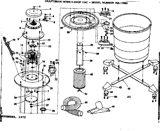 Base Assembly Diagram and Parts List for 75817960  Craftsman Utility Vacuum