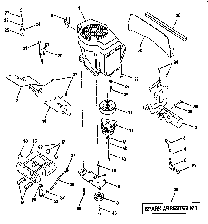 Engine Diagram and Parts List for 917257731  Craftsman Lawn Tractor