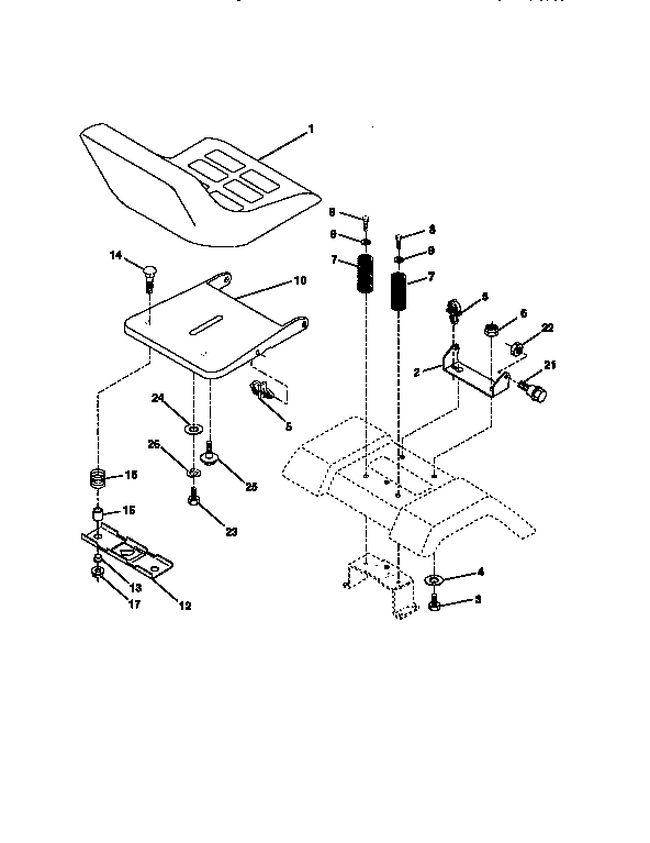 Seat Assembly Diagram and Parts List for 917256350  Craftsman Lawn Tractor