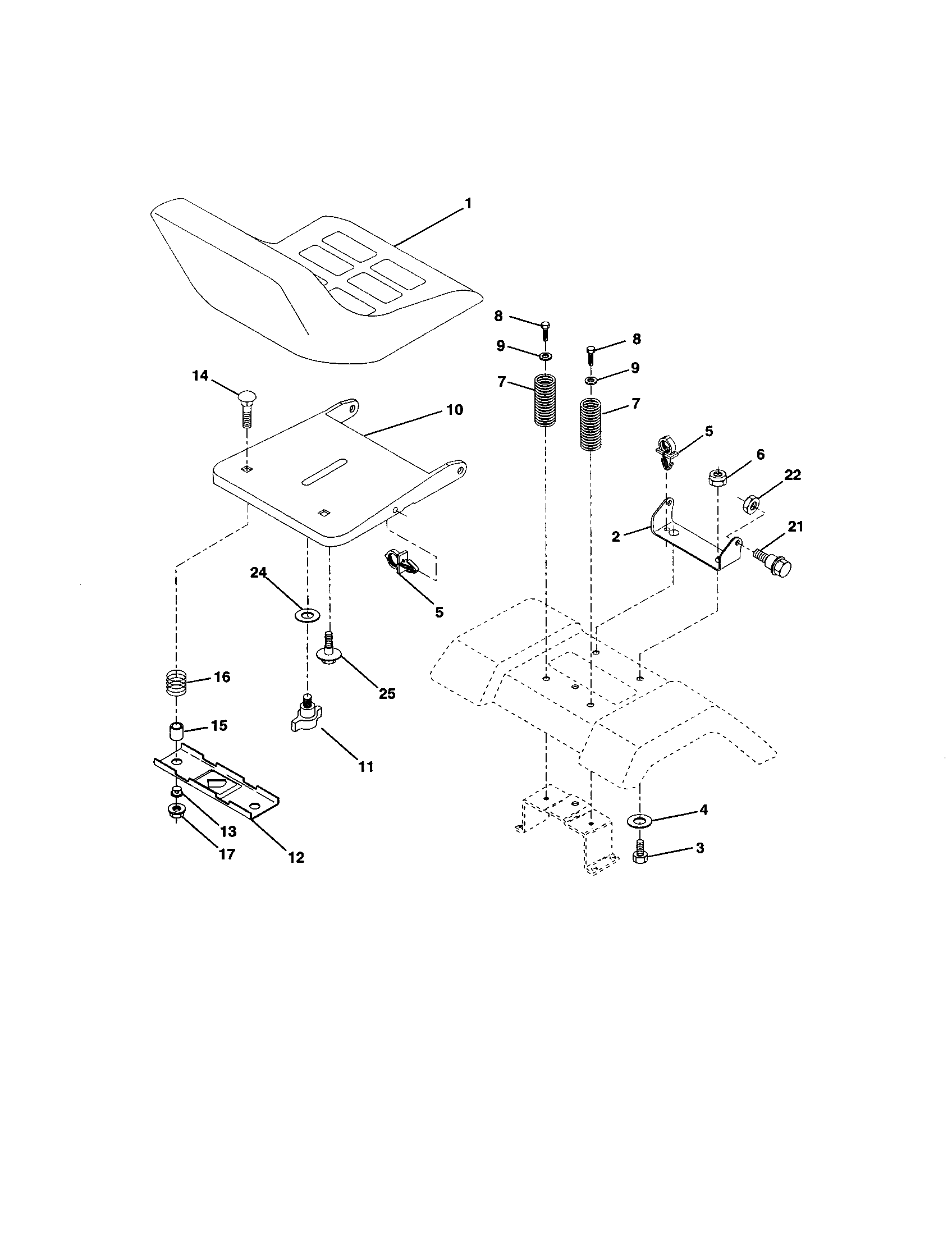 Seat Assembly Diagram and Parts List for 917277200  Craftsman Lawn Tractor