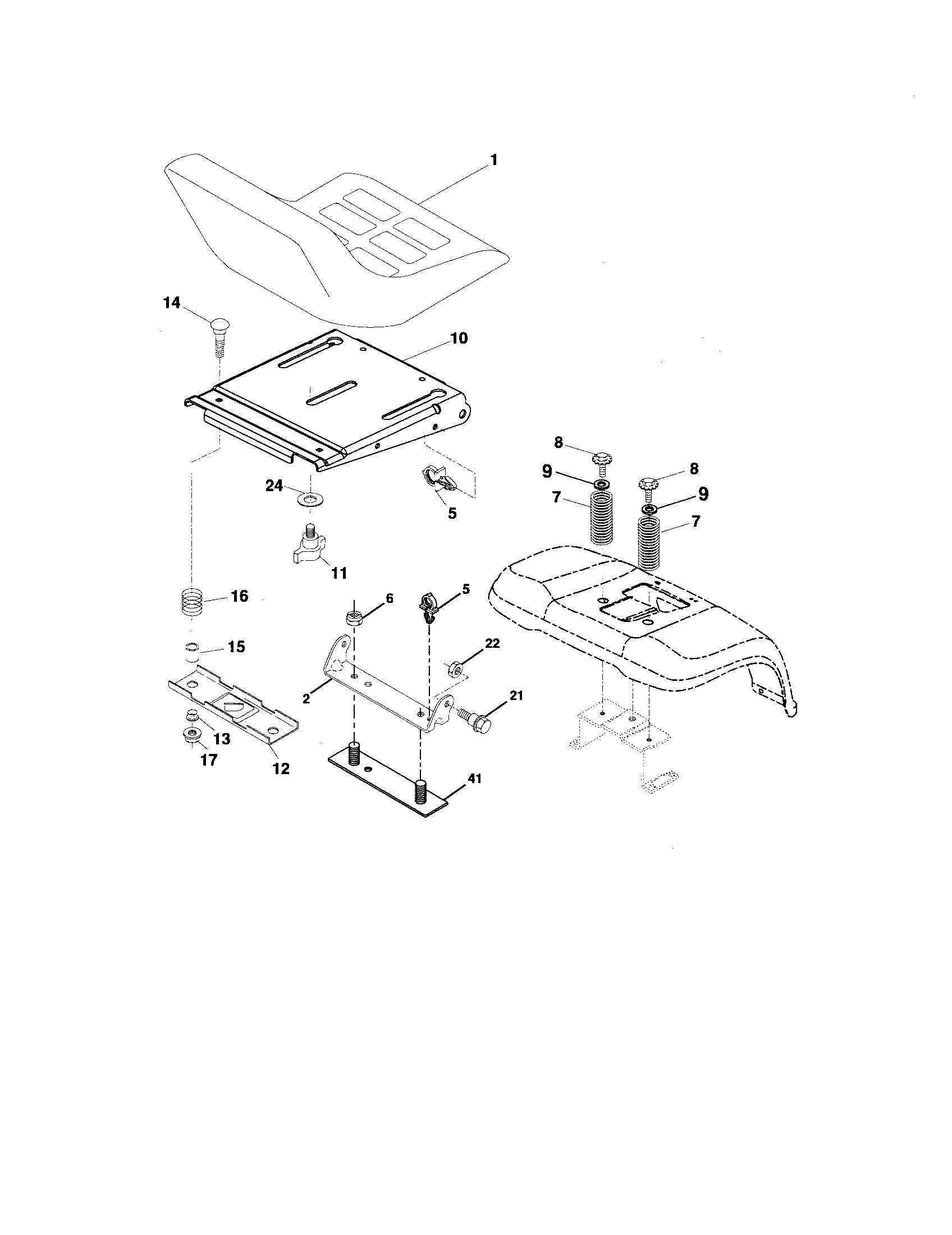 Seat Assembly Diagram and Parts List for 917276821  Craftsman Lawn Tractor