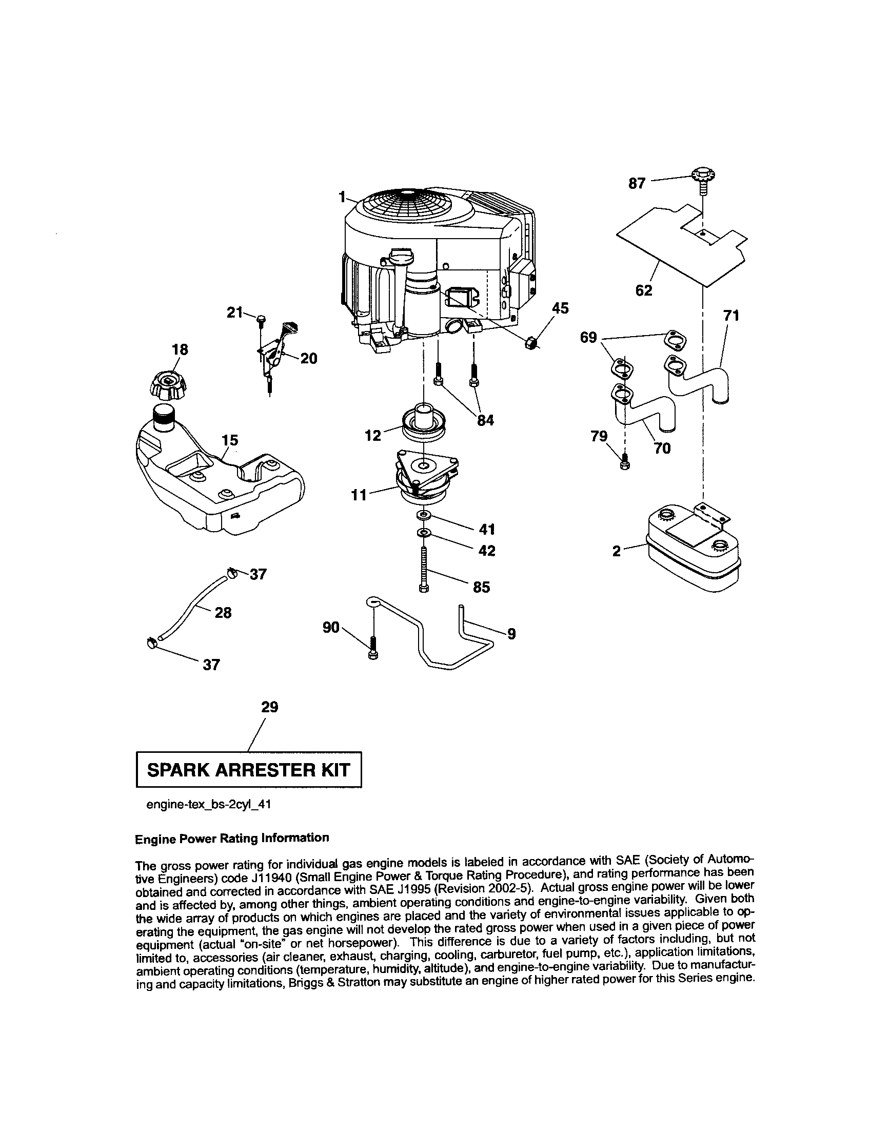 Engine Diagram and Parts List for 917288701  Craftsman Lawn Tractor