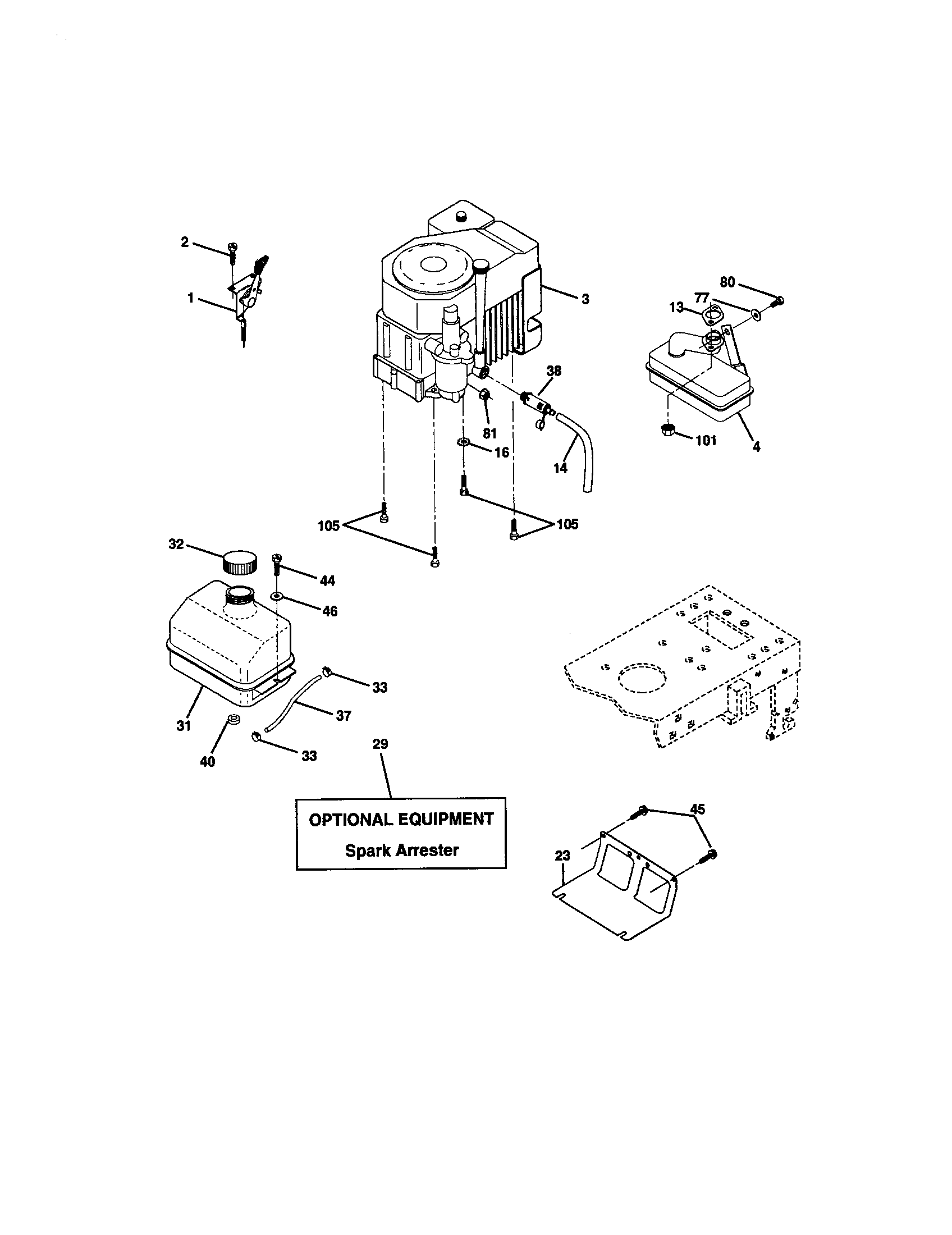 Engine Diagram and Parts List for 917272080  Craftsman Lawn Tractor