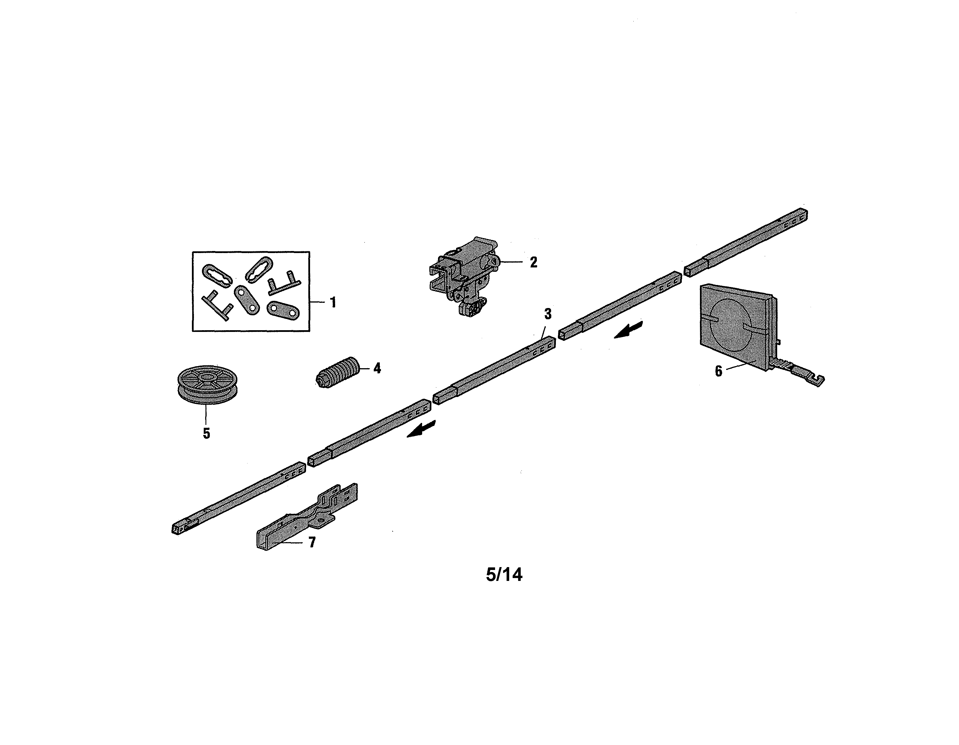 Rail Assembly Diagram and Parts List for 13954918  Craftsman Garage Door Opener