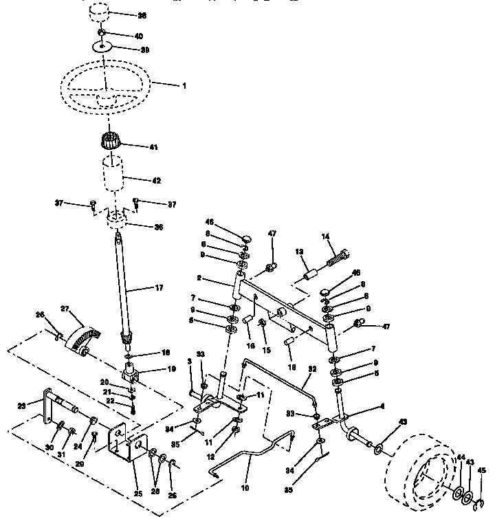 Steering Assembly Diagram and Parts List for 917257631  Craftsman Lawn Tractor