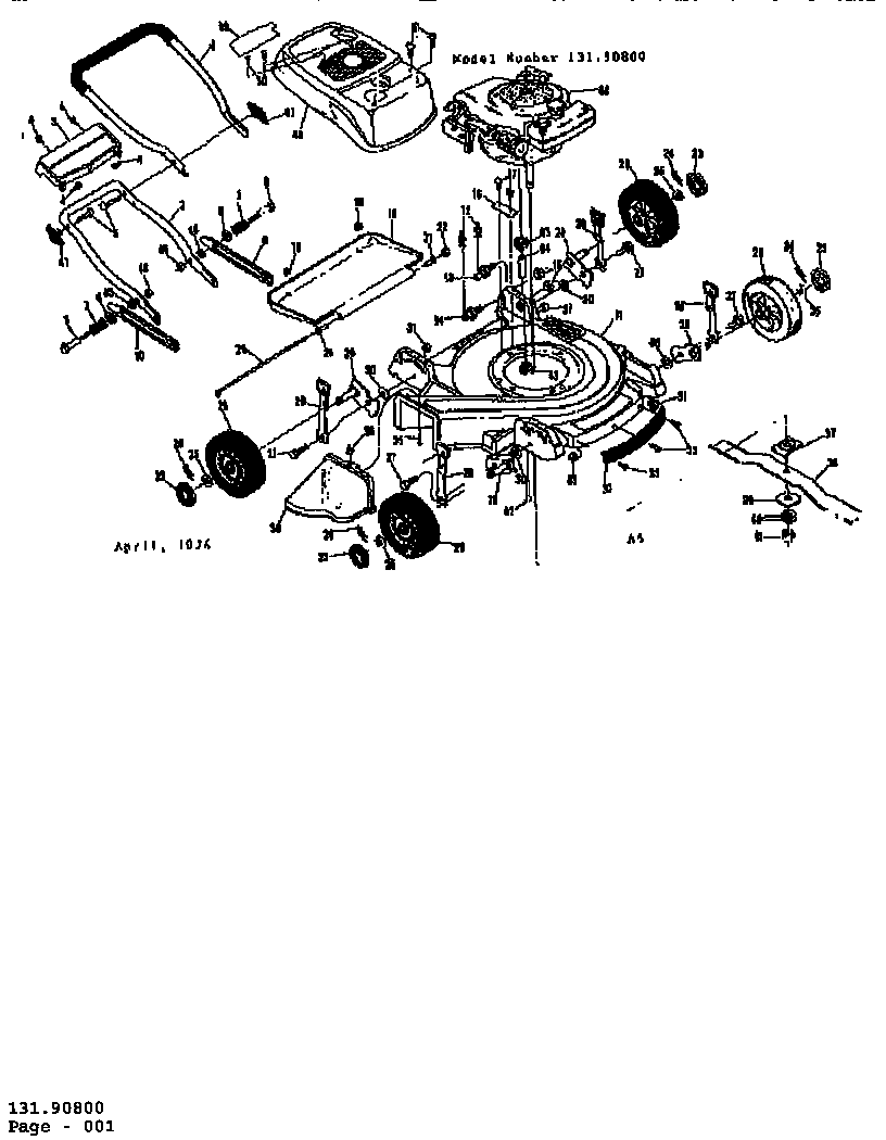 Replacement Parts Diagram and Parts List for 13190800  Craftsman Lawn Mower