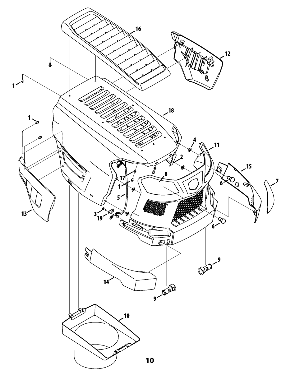 PG 10-HOOD Diagram and Parts List for 247204470 Type 0 Craftsman Lawn Mower
