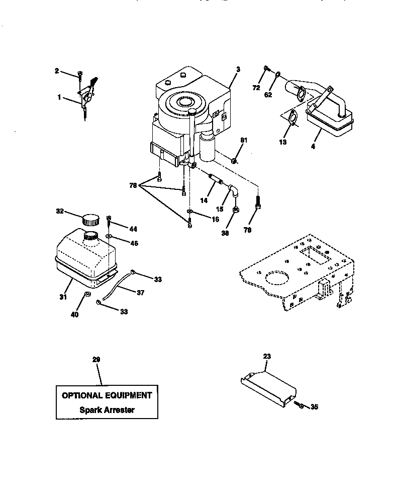 Engine Diagram and Parts List for 917270710  Craftsman Lawn Tractor
