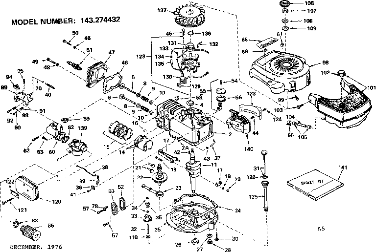 Replacement Parts Diagram and Parts List for 143274432  Craftsman Engine