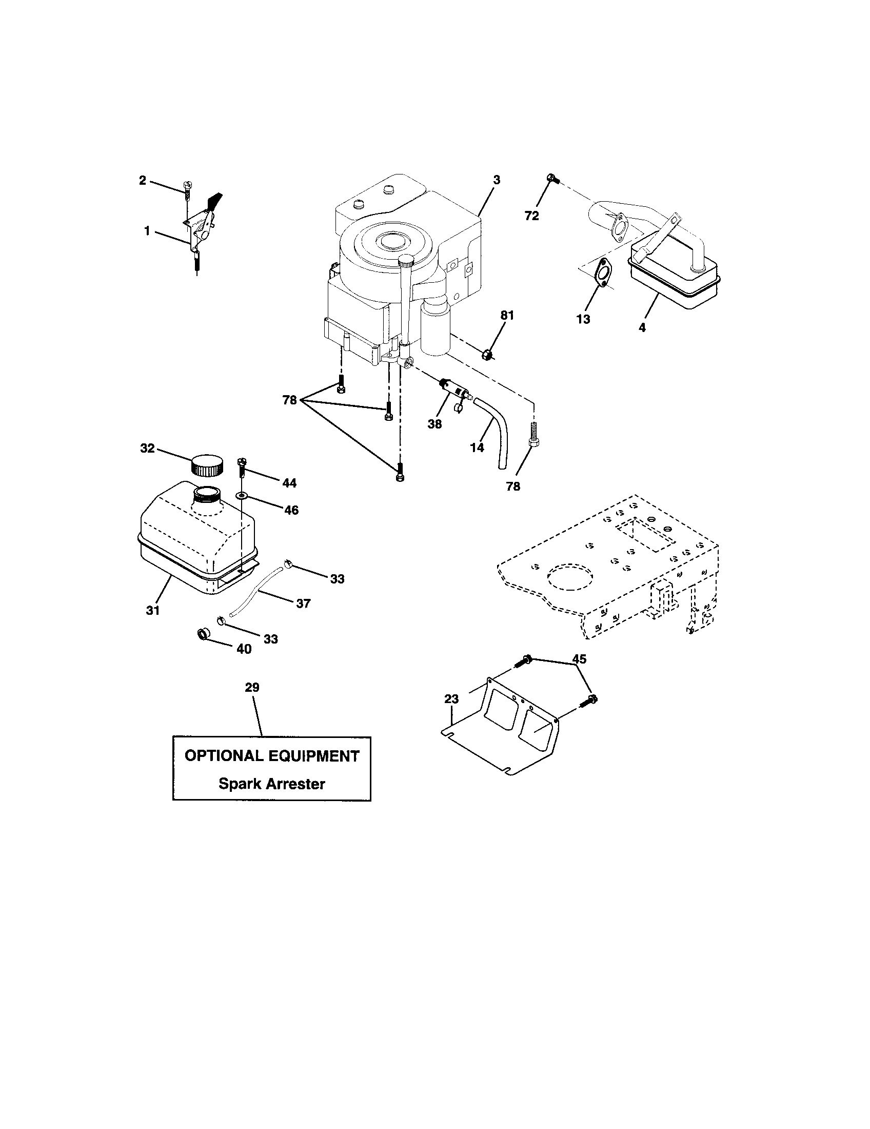 Engine Diagram and Parts List for 917273401  Craftsman Lawn Tractor