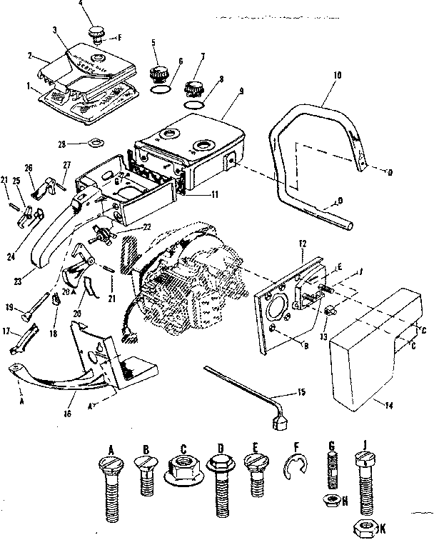 Main Frame Diagram and Parts List for 917351150  Craftsman Chainsaw